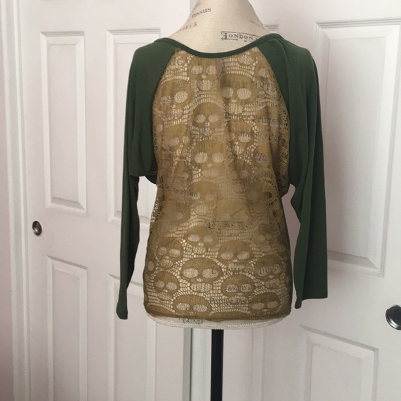 Jesse & J Tops - Green top with skull lace back